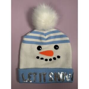 Beanie Sequin Let It Snow Snowman Holiday Hat Knit Stocking‎ Cap Girls Kids Blue